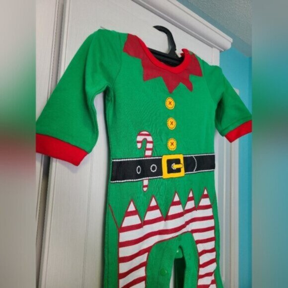 Festive Baby Boys 7-12 Month Elf Christmas Costume Outfit One Piece Jumpsuit - Picture 4 of 7